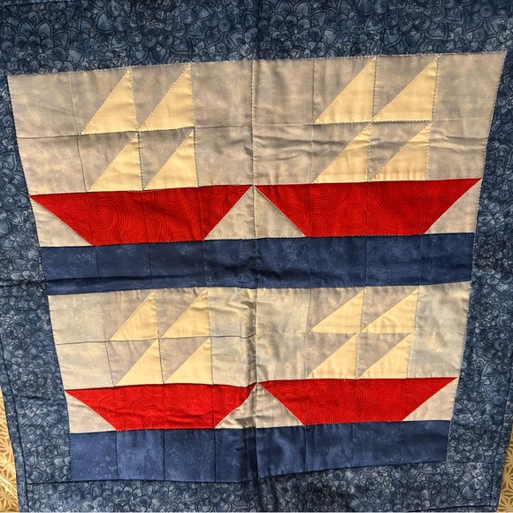NEW Gorgeous Handmade Mini Quilt Sailboats & Stars Red White Blue Patriotic OOAK